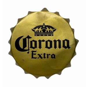Corona Extra Bottle Cap Large Embossed Metal Sign 13.5" Radius - Man Cave